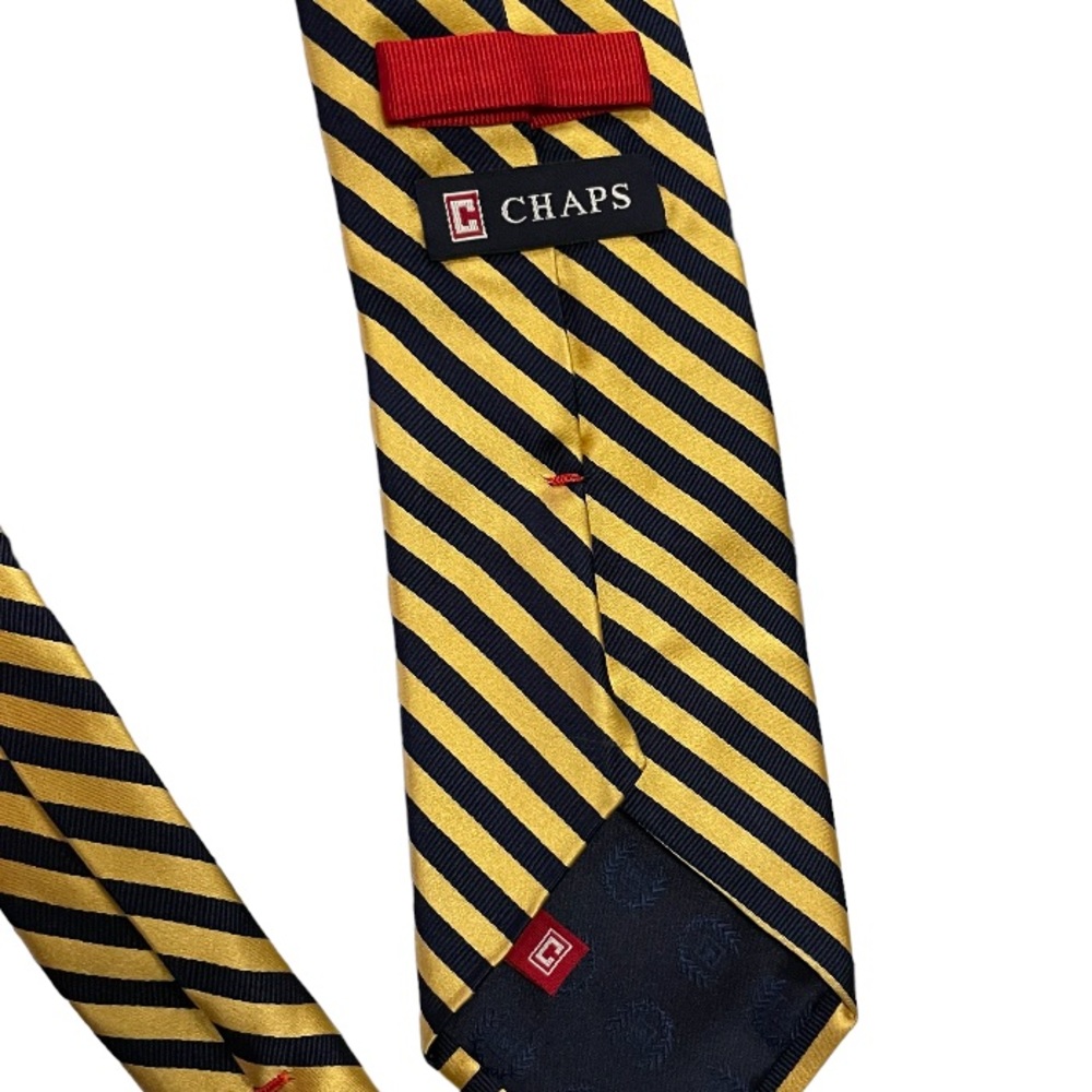 Gold and Navy Striped 100% Silk Chaps Tie - Picture 2 of 3
